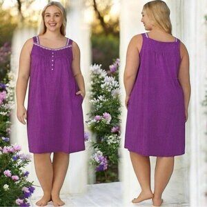 NWOT Aria Collection Cotton Purple White Polka Dot Tank Sleep Dress Mumu 3X